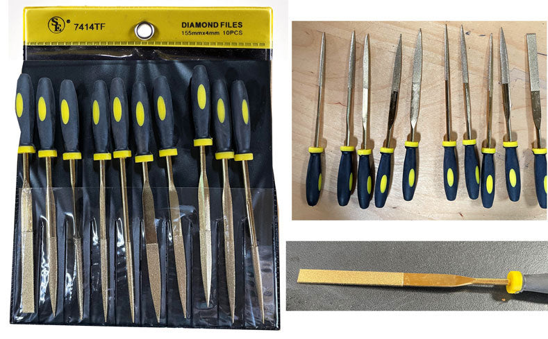 Juego de 10 limas de diamante recubiertas de titanio de 6-1/8" con mango (4 mm x 155 mm)