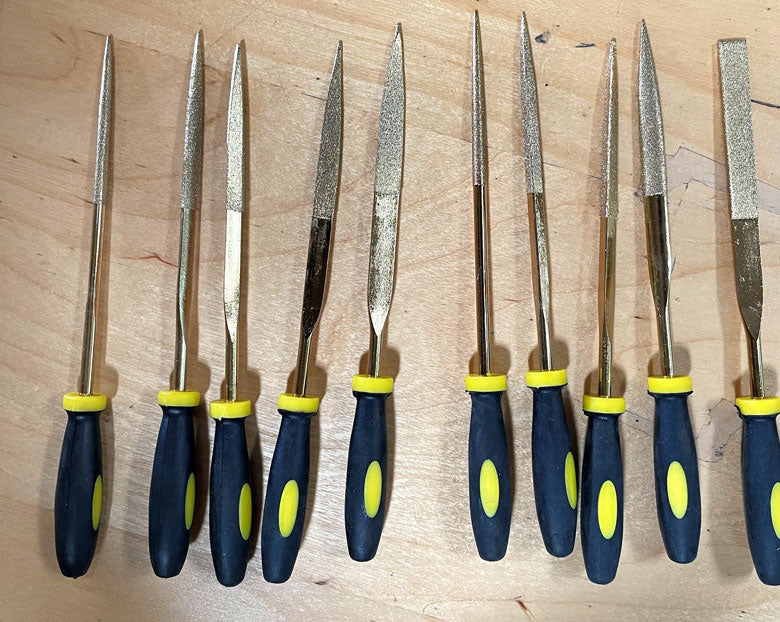Juego de 10 limas de diamante recubiertas de titanio de 6-1/8" con mango (4 mm x 155 mm)