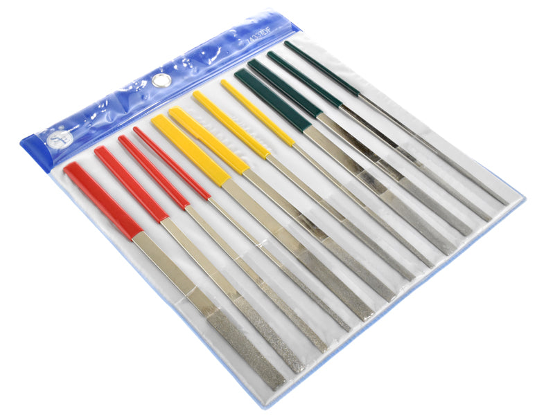 Juego de 12 limas de diamante con mango plano sumergido de 7" (180 mm) con granos 180, 240 y 360
