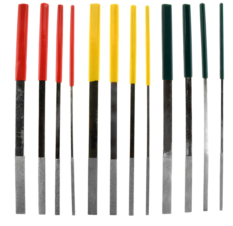 Juego de 12 limas de diamante con mango plano sumergido de 7" (180 mm) con granos 180, 240 y 360