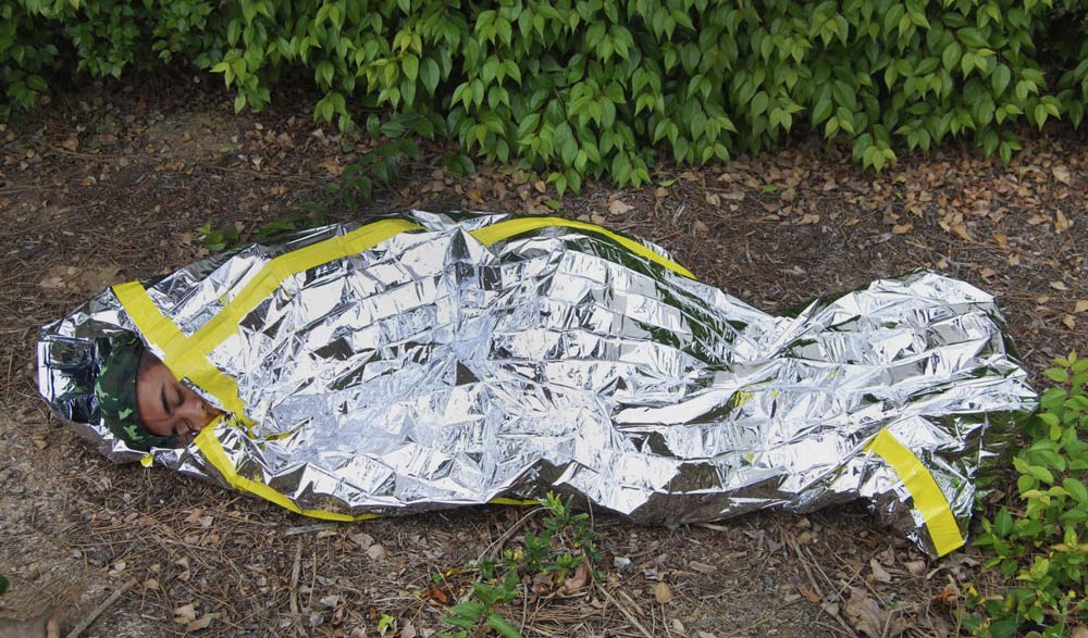 Emergency Sleeping Bag measuring 84" x 36", constructed from 24um thick Aluminized OPP Film.