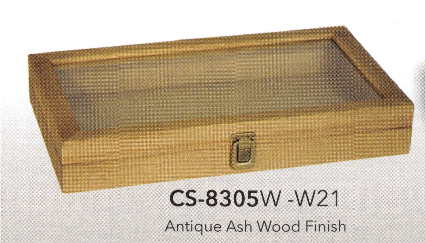 Estuche de arpillera y lino con tapa de vidrio