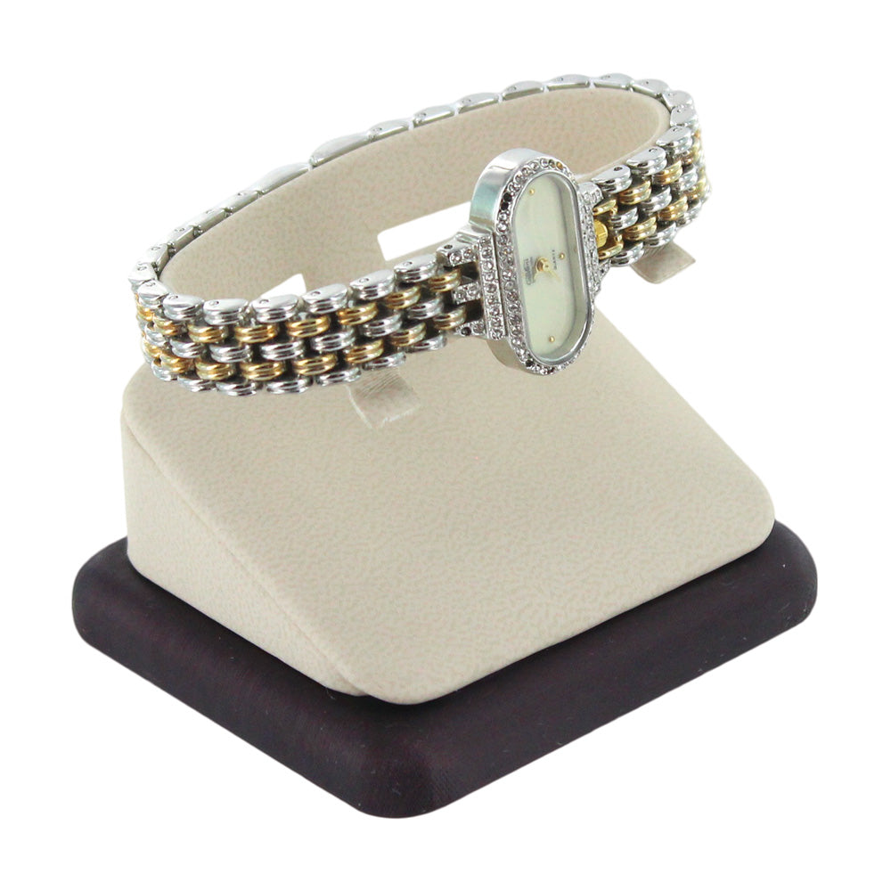 Reloj horizontal de cuero con correa de acero marrón set35