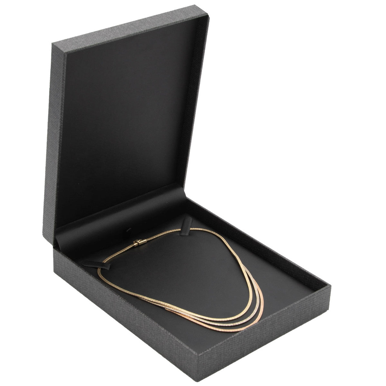 Caja gris de malla premium con
Parte superior acolchada con inserción de cuero sintético negro