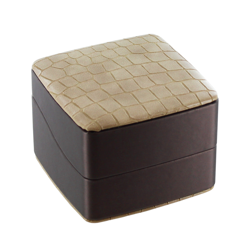 Caja marrón metalizada con forma de onda LED y parte superior e inferior de imitación de piel de cocodrilo