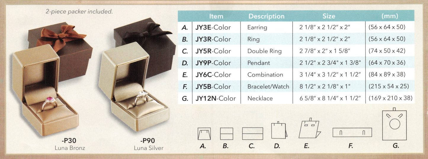 Luna Premium Bronce y Plata
Colección de cajas de piel sintética
