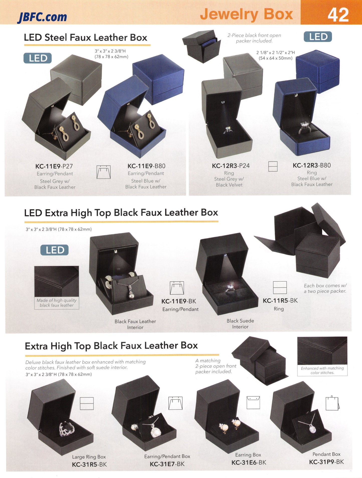 Caja de cuero sintético negra con tapa extra alta y luces LED