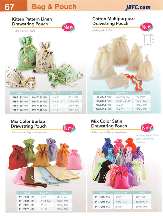Cotton Multipurpose Drawstring Pouch - 10 pcs. Pack