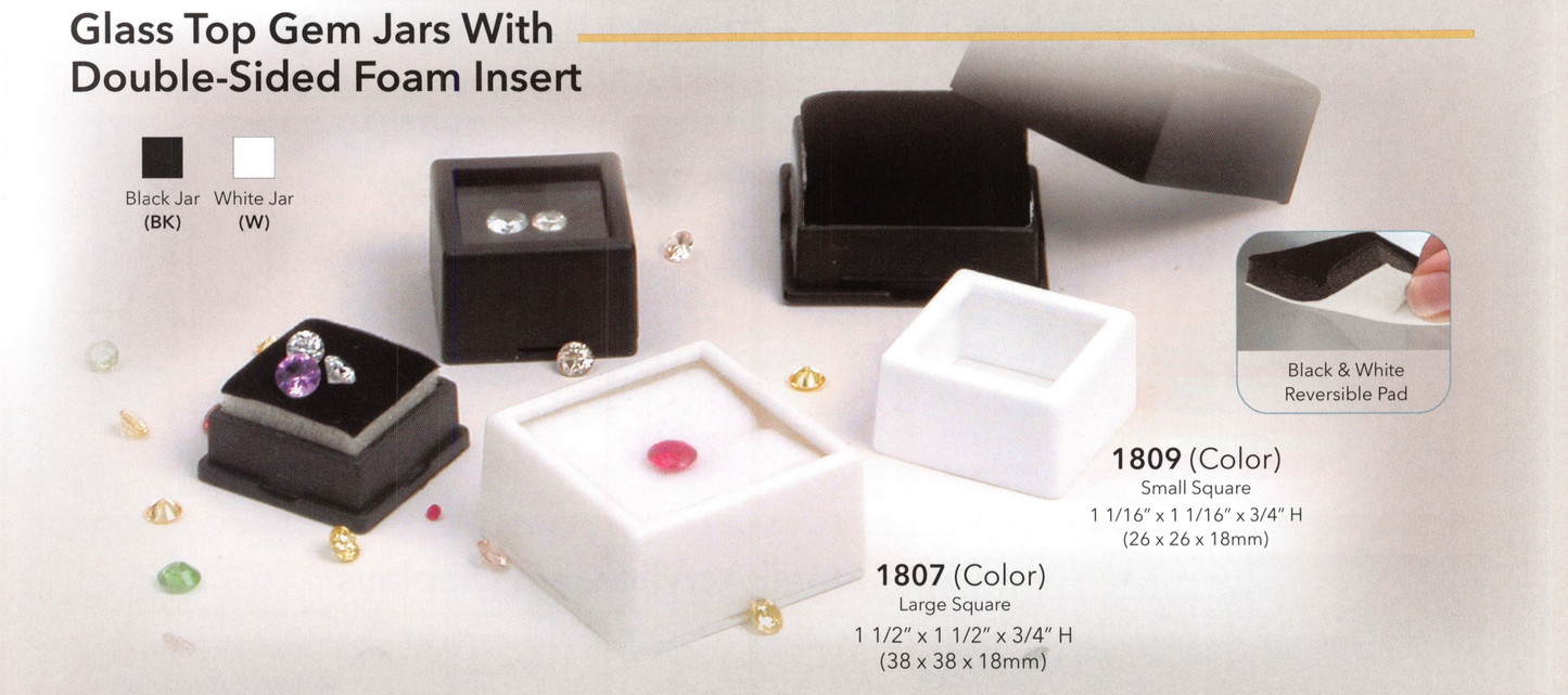 Glass Top Gem Jars With Double-Sided Foam Insert - 100 pcs. Pack