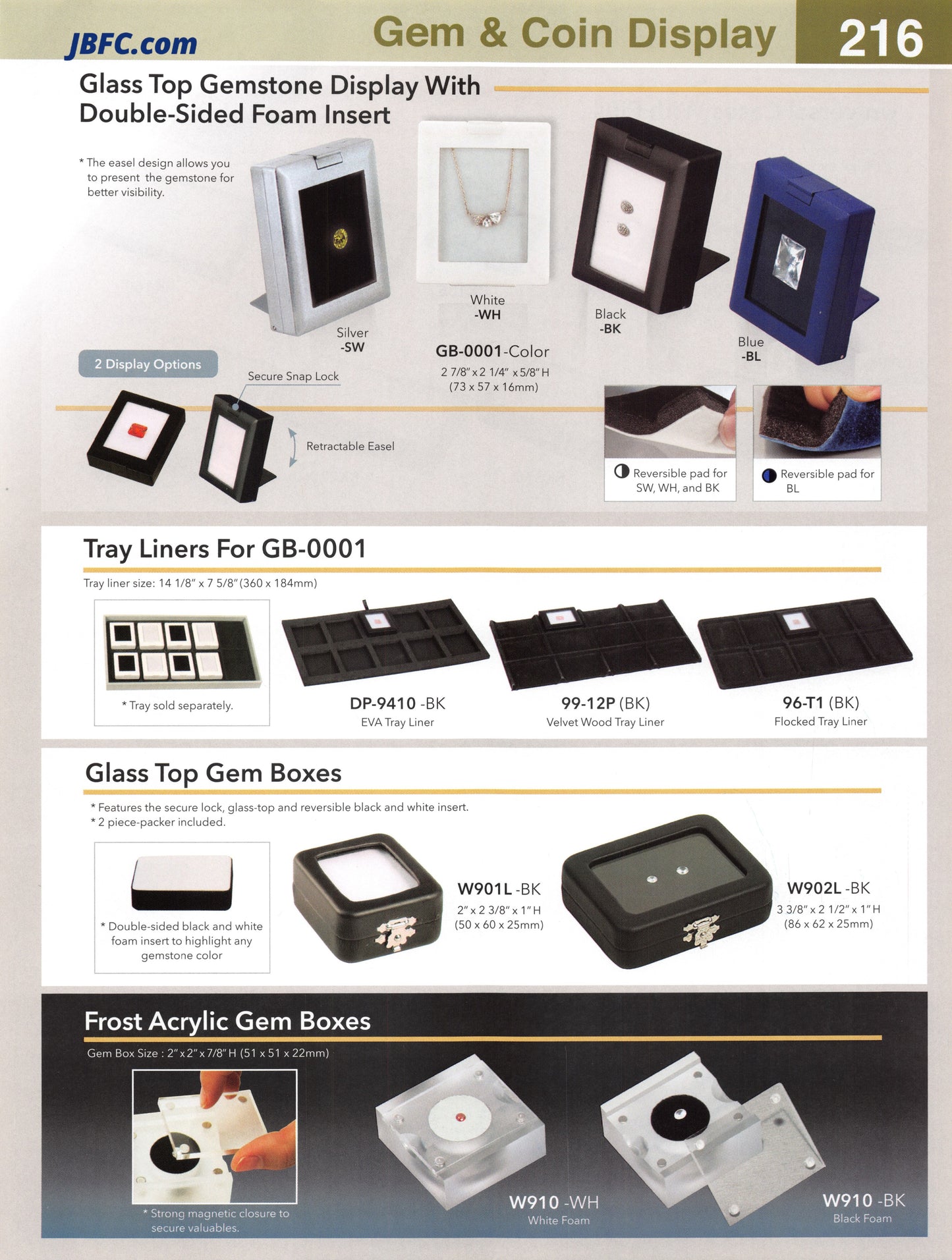 Glass-top Gemstone Display with Double Sided Foam Insert - 96 pcs. per Package