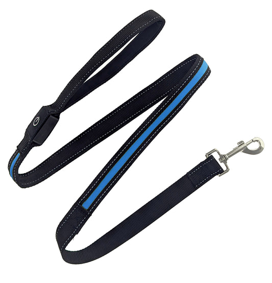 Correa para perros recargable, resistente y de 4 pies, iluminada en azul (apta para perros de hasta 50 libras):