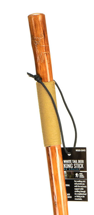 Bastón de madera para caminatas o senderismo de 55" con cuerda envuelta y punta de metal para una mejor tracción