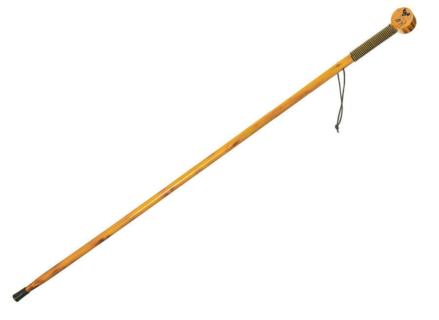 Bastón de senderismo de madera de pino de 55" con cabeza redonda y forrado con cuerda, punta de goma reforzada con metal