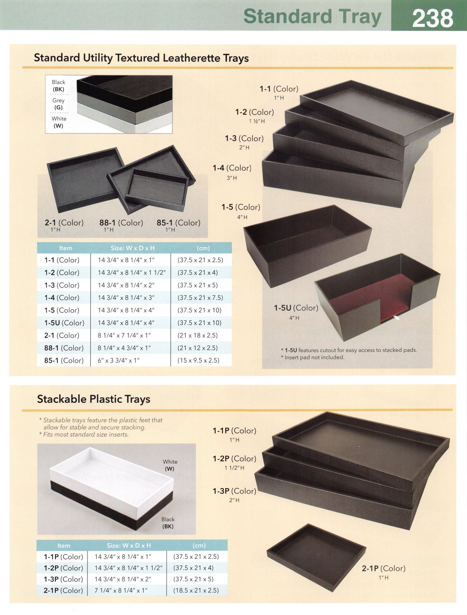 Catalog page — Standard Utility Textured Leatherette Trays