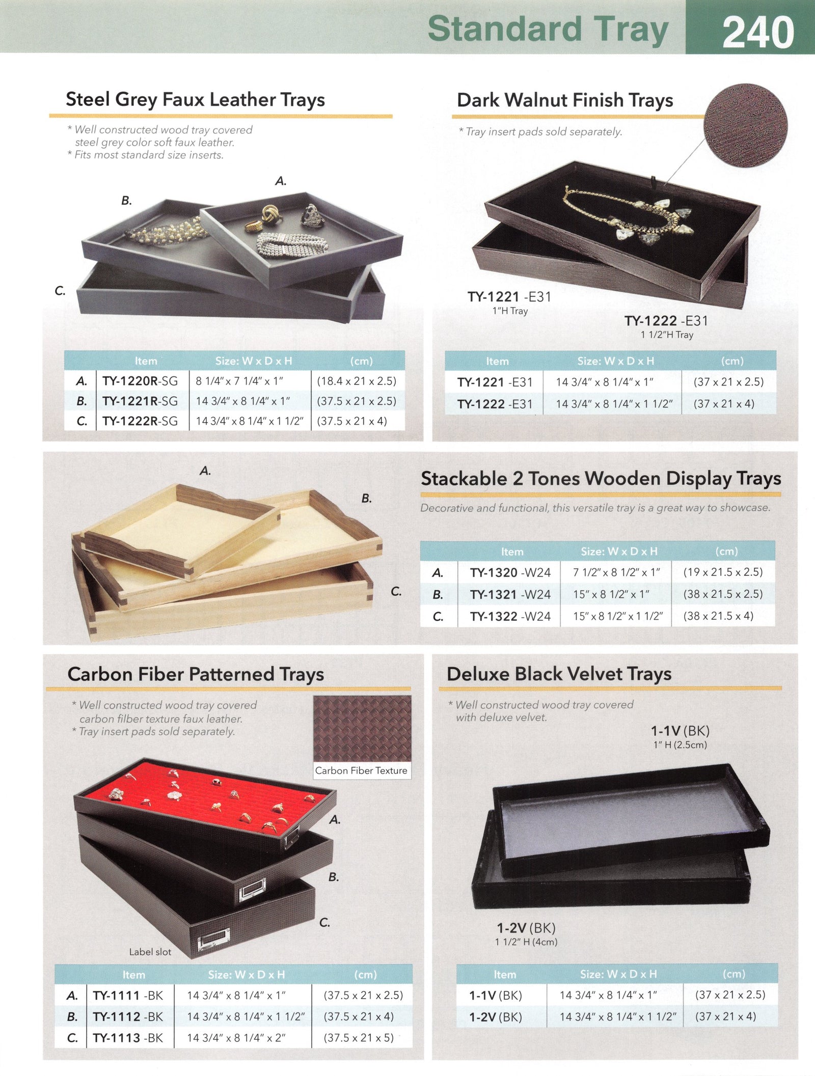 Catalog page — Dark Walnut Finish Trays