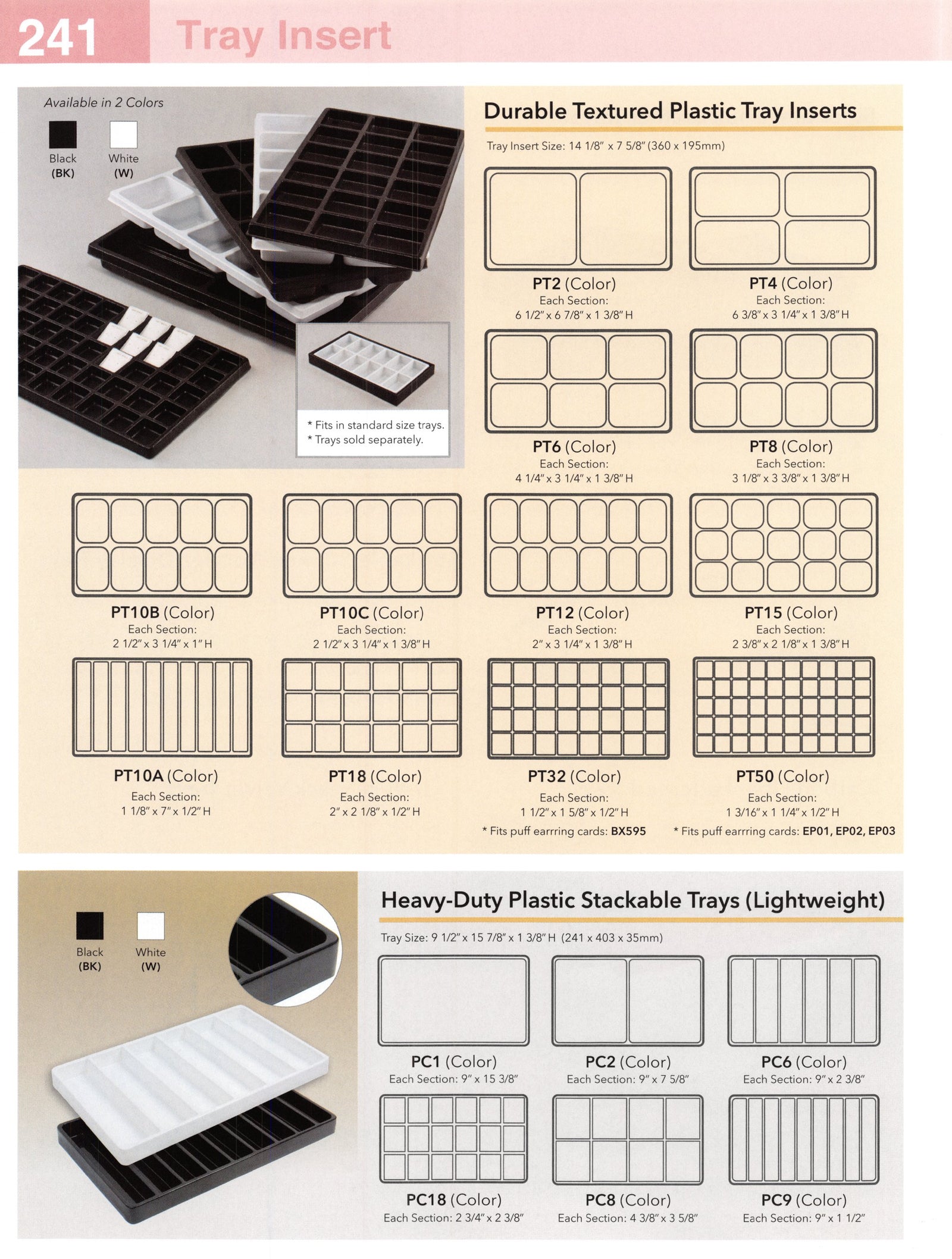 Catalog page — Heavy-Duty Plastic Stackable Trays (Lightweight)