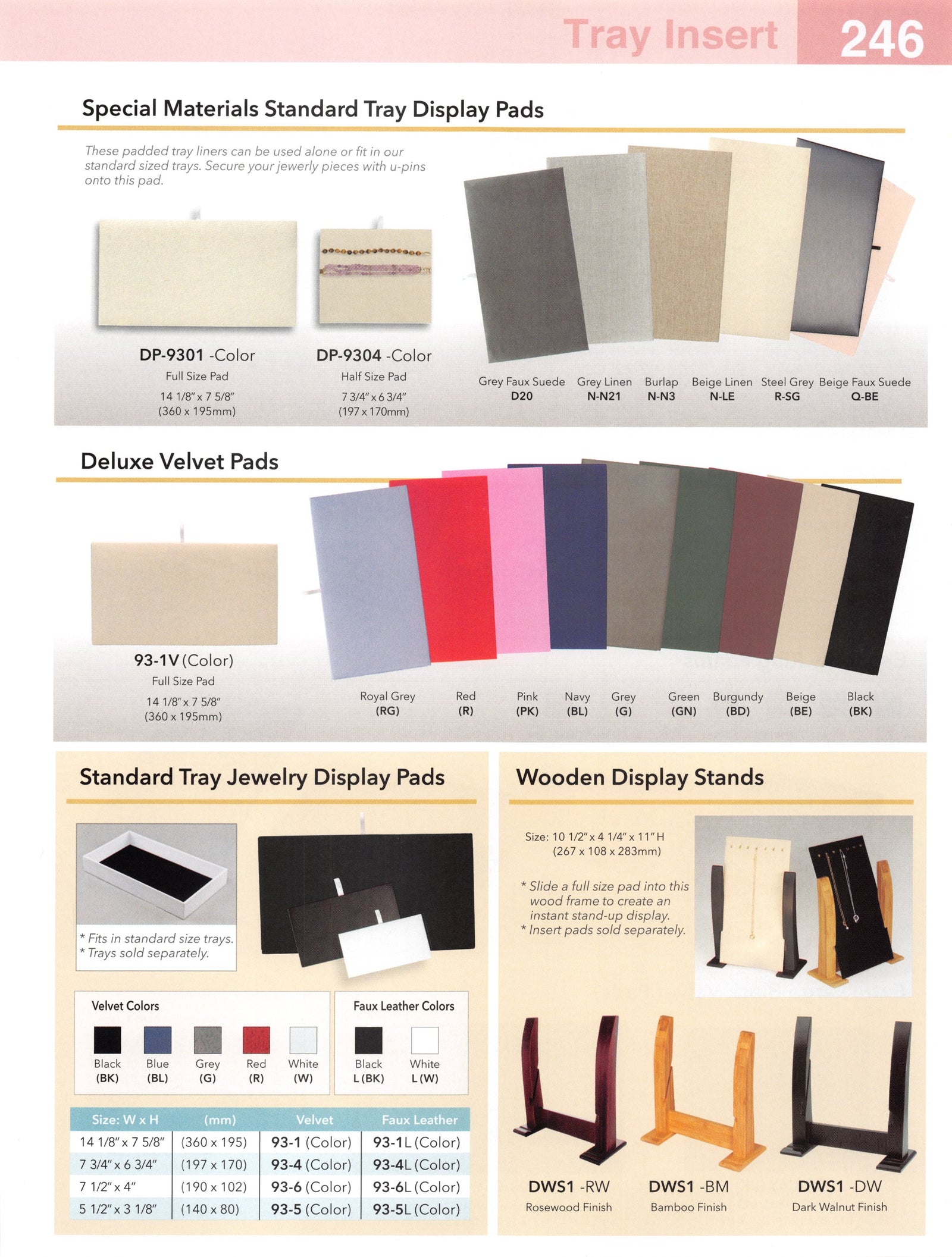Catalog page — Standard Tray Jewelry Display Pads