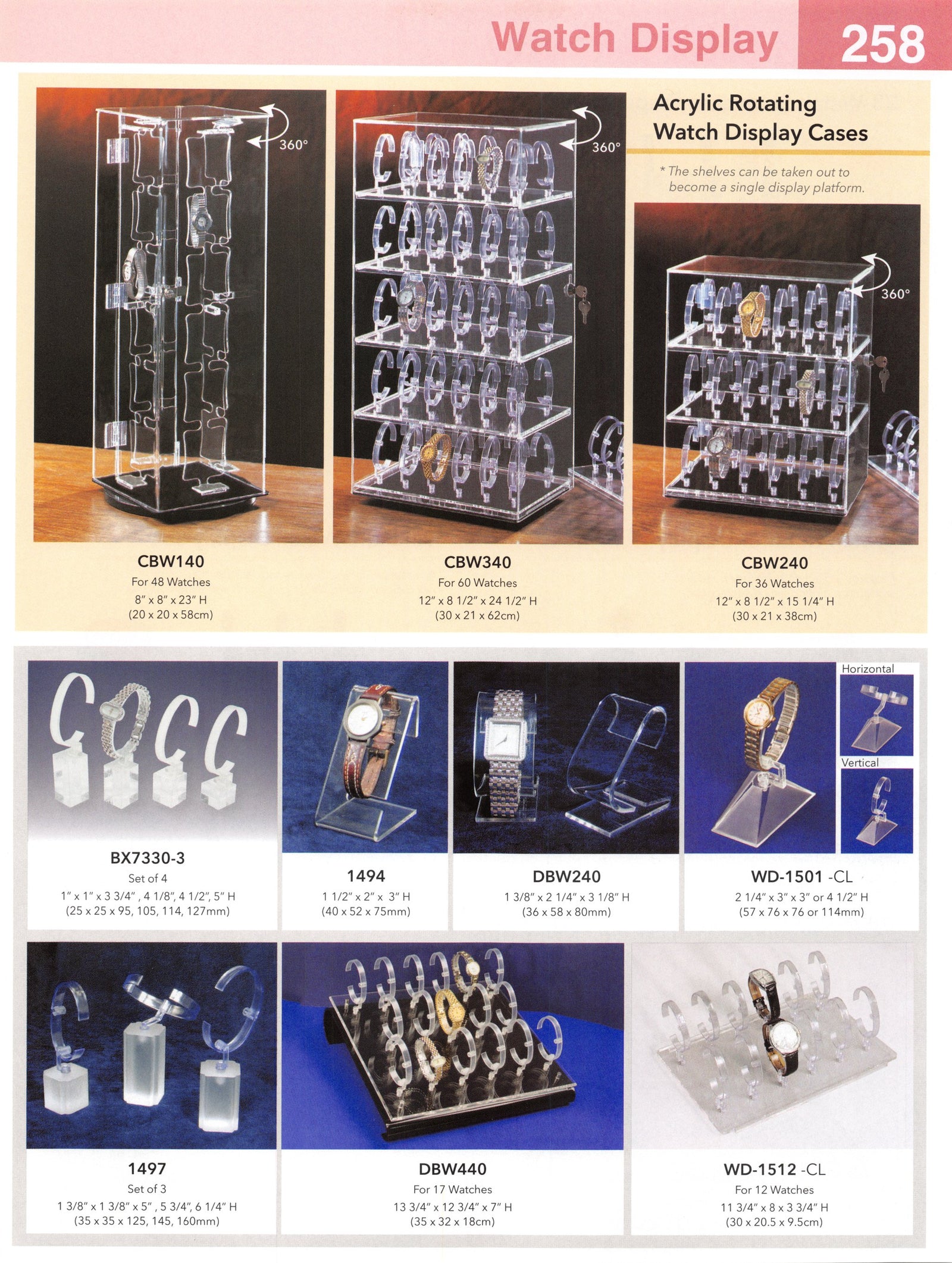 Catalog page — Acrylic Watch Display Stands