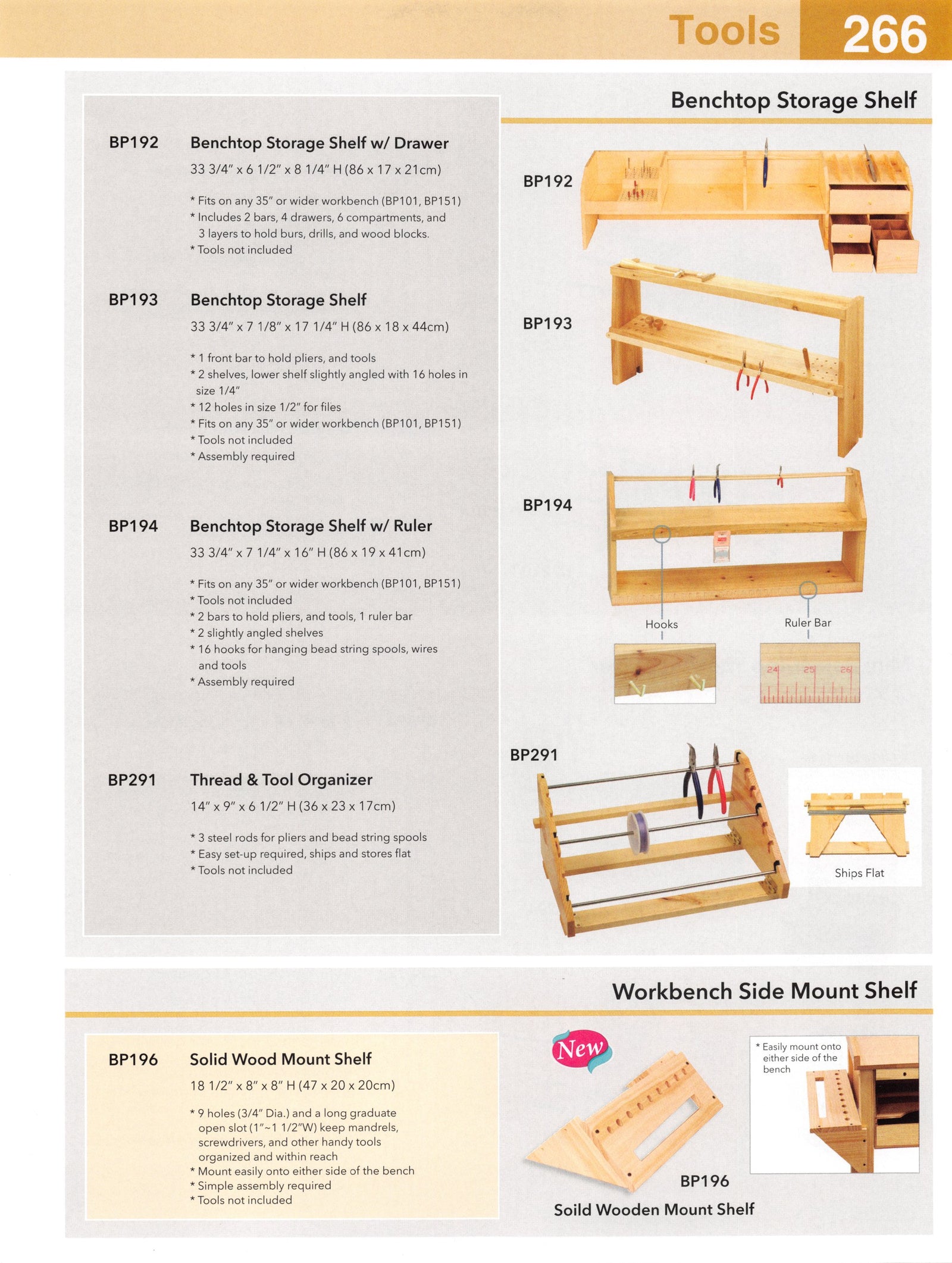 Catalog page — Benchtop Storage Shelves
