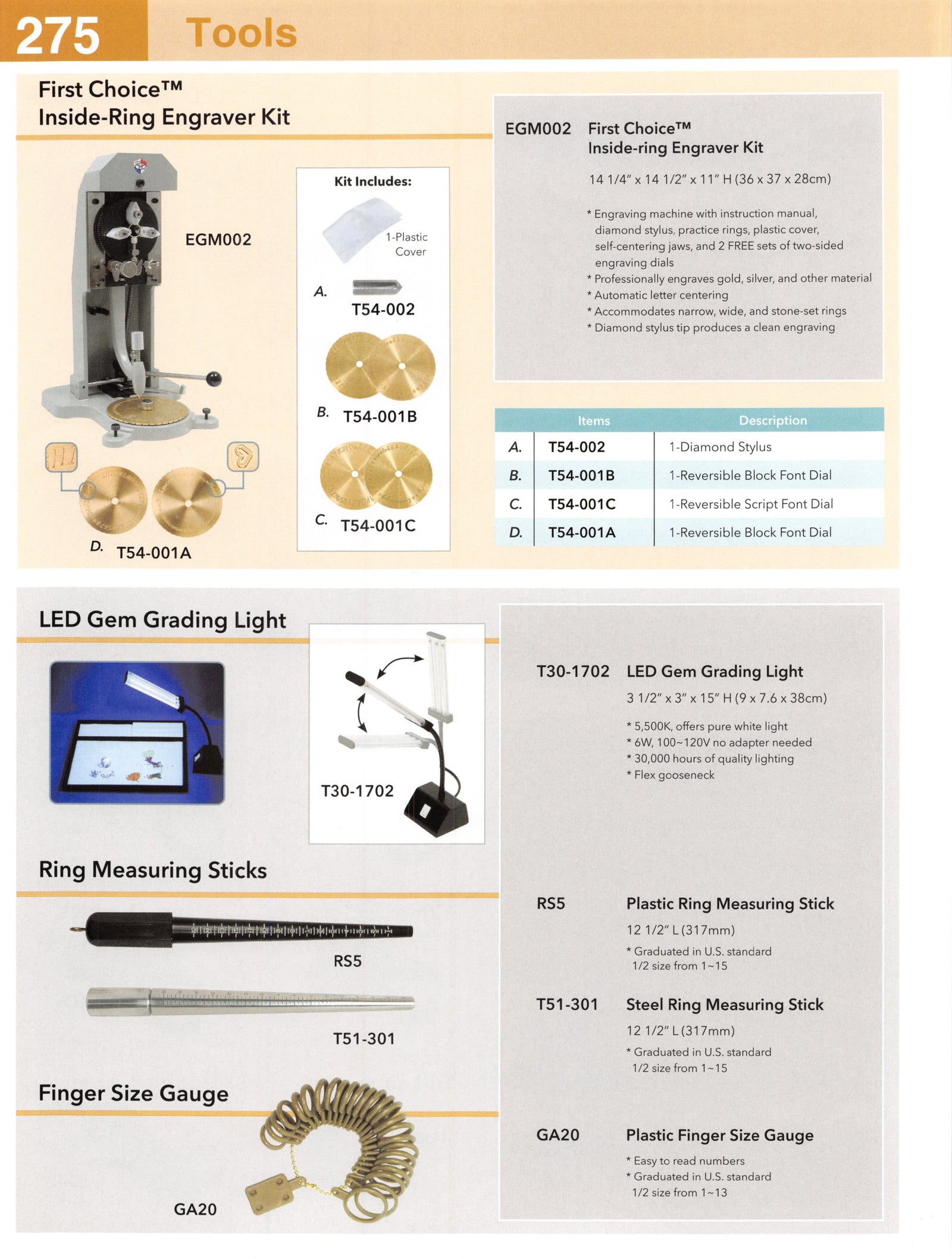 Catalog page — Finger Size Gauge