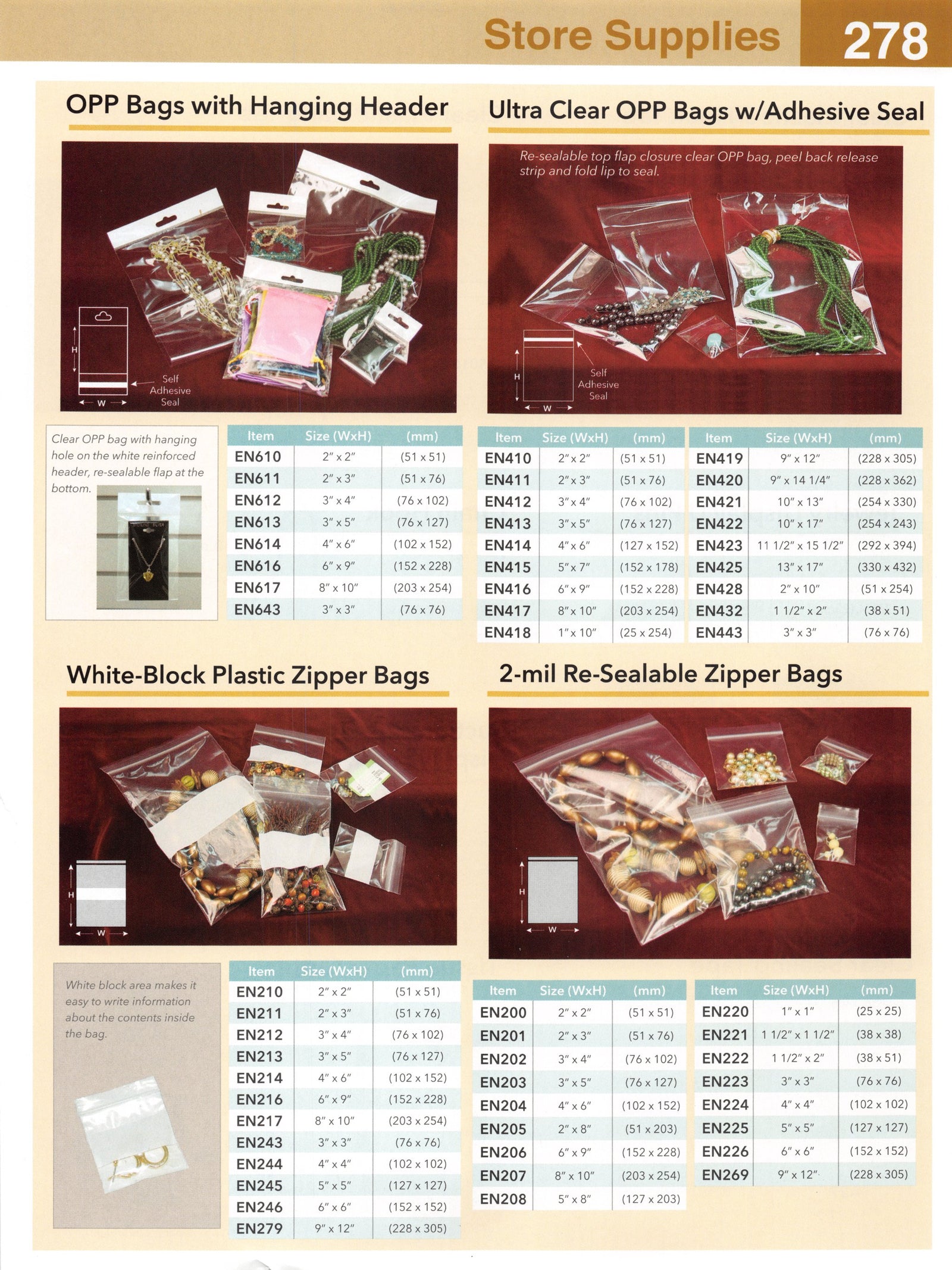 Catalog page — 2-mil Re-Sealable Zipper Bags