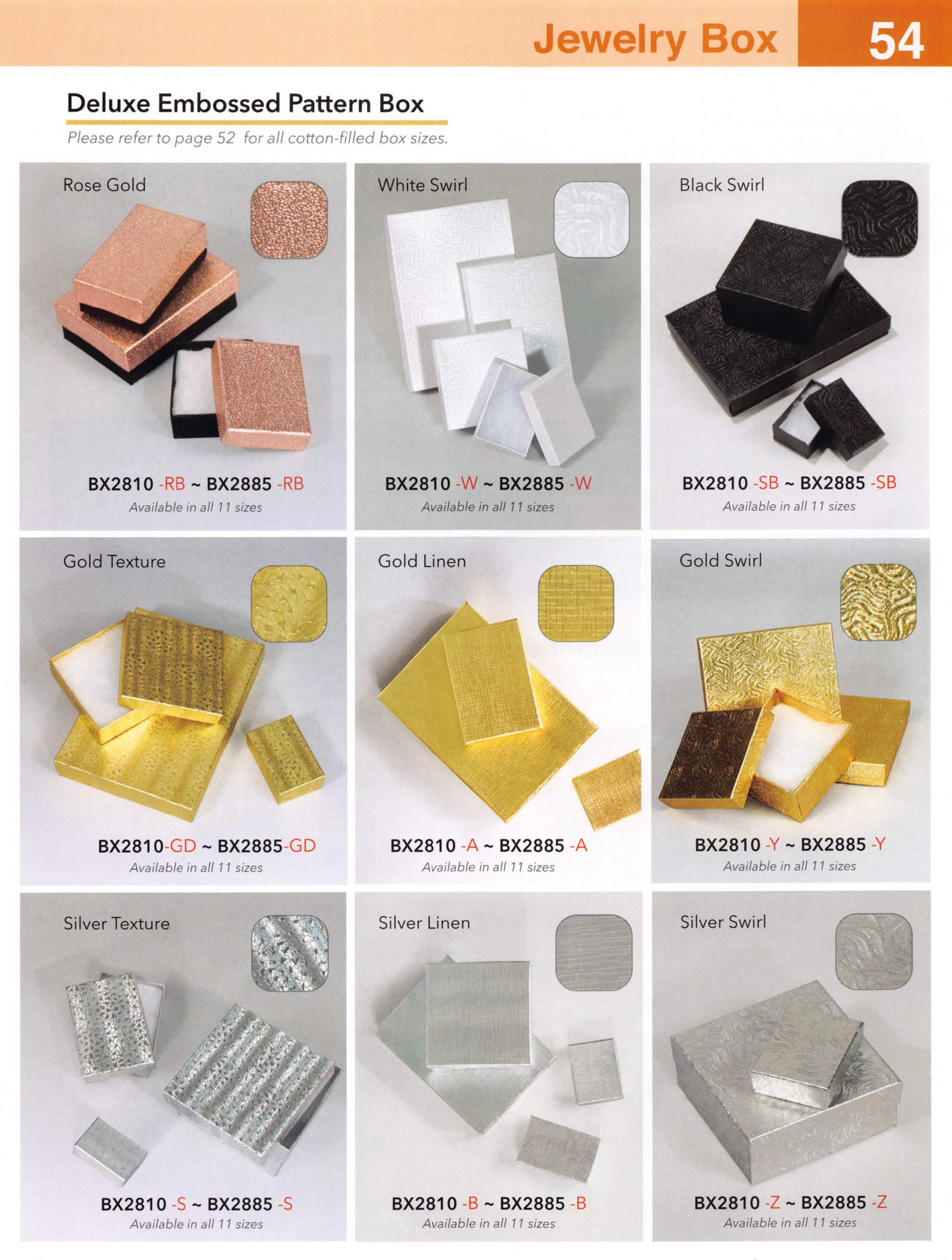 Catalog page — Deluxe Embossed Cotton-Filled Box