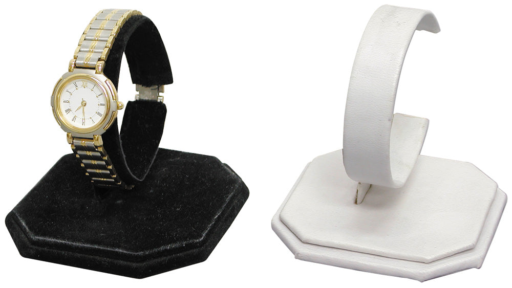 Square Base Watch Display Stand — White Faux Leather