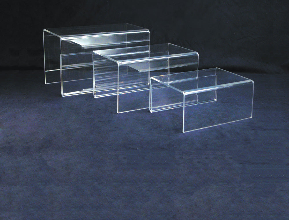 Clear Acrylic Displays With Sign Holder — Small 3-Pc Set — 2 3/4"~3 3/4" W x 2" D — Clear