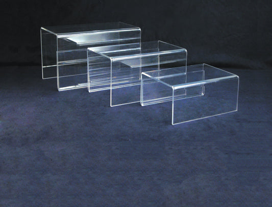 Clear Acrylic Displays With Sign Holder — Small 3-Pc Set — 2 3/4"~3 3/4" W x 2" D — Clear