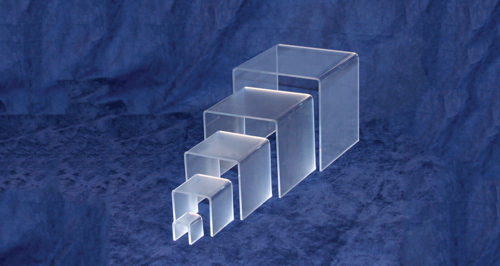 Acrylic Display Stage Set — Square 5-Pc Set — 1" sq. ~ 5" sq. — Clear