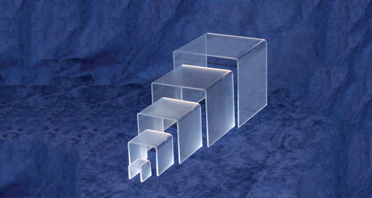 Acrylic Display Stage Set — Square 5-Pc Set — 1" sq. ~ 5" sq. — Clear