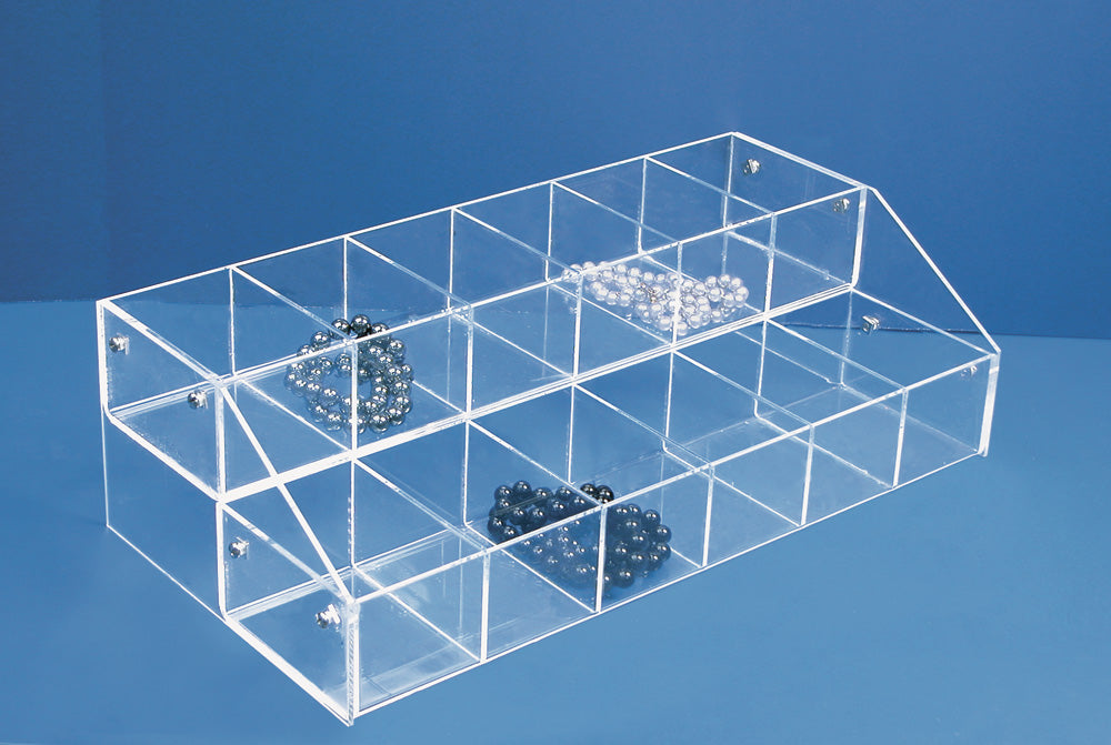 Multi-Tier Bin Organizer — 1-Tier, 6 Bins — 16 x 8 x 4 5/8" H — Clear