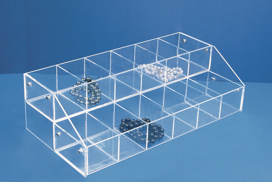 Multi-Tier Bin Organizer — 1-Tier, 6 Bins — 16 x 8 x 4 5/8" H — Clear