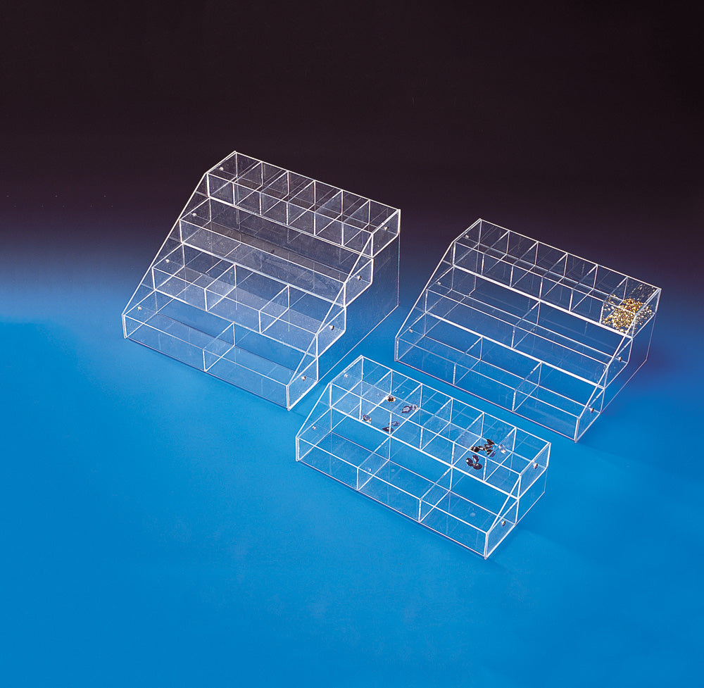 Multi-Tier Bin Organizer — 1-Tier, mixed bins — 16 x 8 x 4 5/8" H — Clear