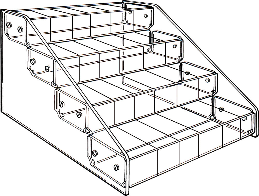 Multi-Tier Bin Organizer — 4-Tier, mixed bins — 16 x 15 5/8 x 9 1/2" H — Clear