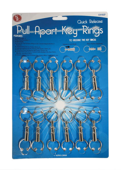 12-Pieces on card -Premium Quality Pull Apart Key Ring (Brass Body)