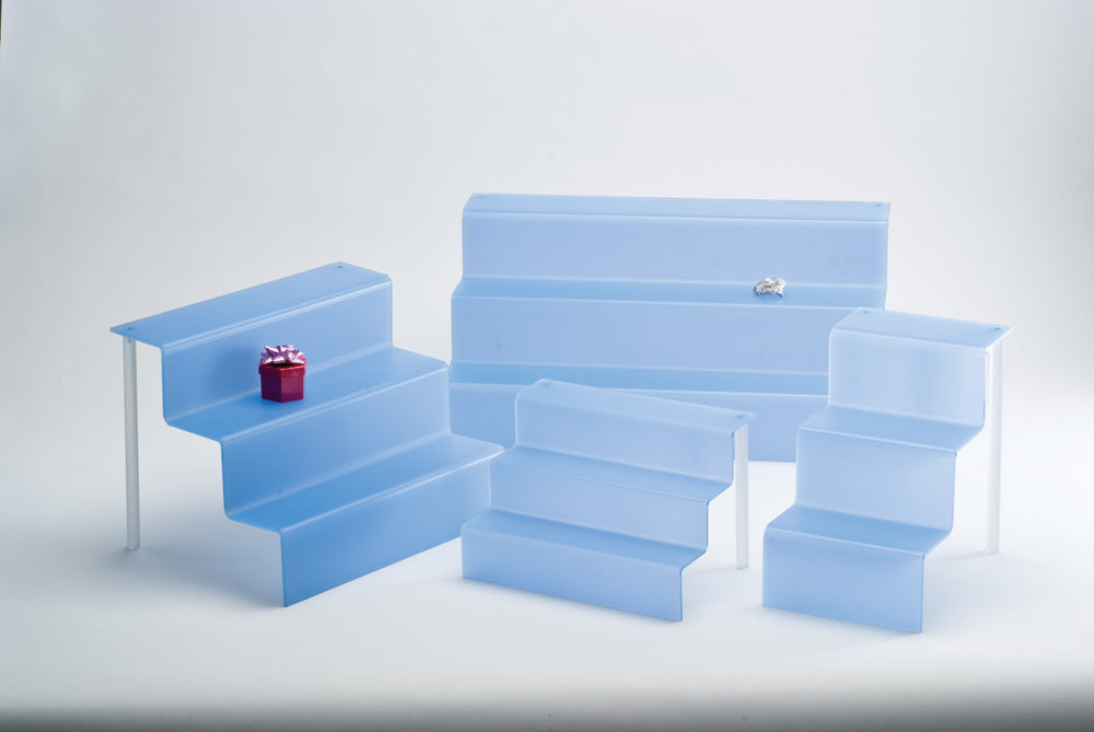 Stair Acrylic Displays — 9 x 6 1/8 x 6" H (228 x 156 x 152mm) — Blue Frost