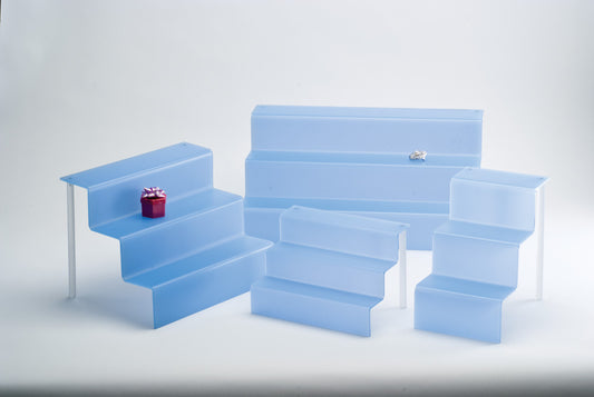 Stair Acrylic Displays — 9 x 6 1/8 x 6" H — Blue Frost
