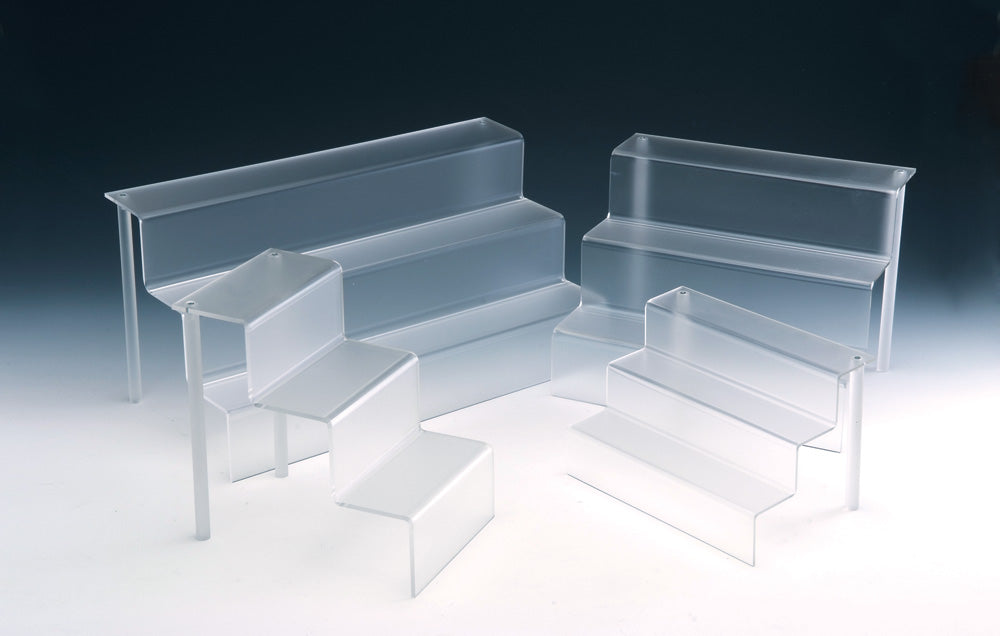 Stair Acrylic Displays — 18 x 9 x 9" H (457 x 228 x 228mm) — White Frost