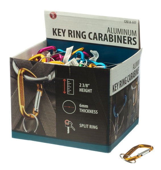 60-Piece Display of Aluminum Keyring Carabiners - Assorted colors