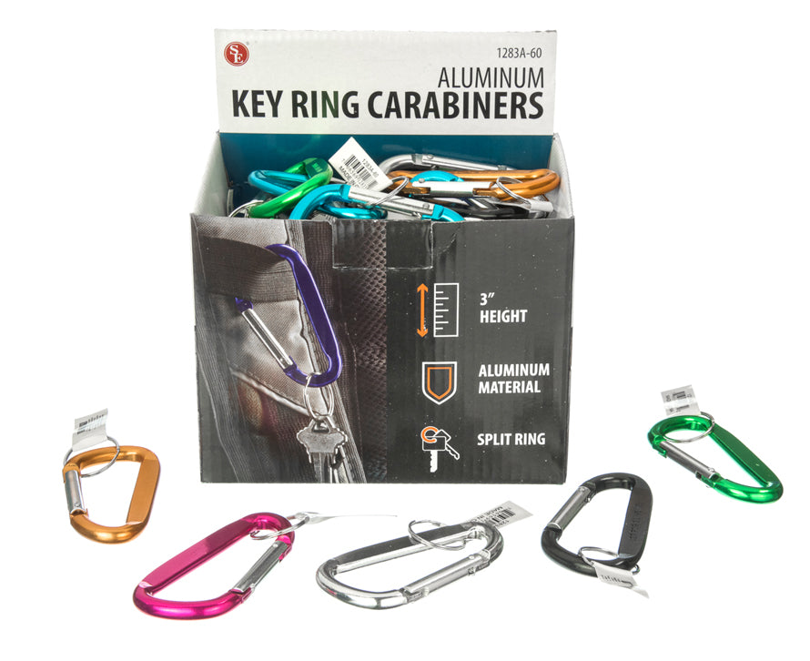 60-Piece Display of Aluminum Keyring Carabiners - Assorted colors