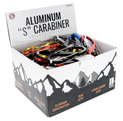 60-Piece Display of Aluminum "S" Carabiners with Dual Clips - Assorted Colors