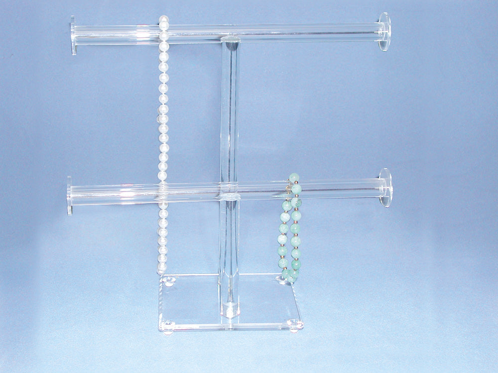 Clear Acrylic T-Bar Displays — 2 Level Round Bar — 10 x 9 3/4" H (255 x 248mm) — Clear