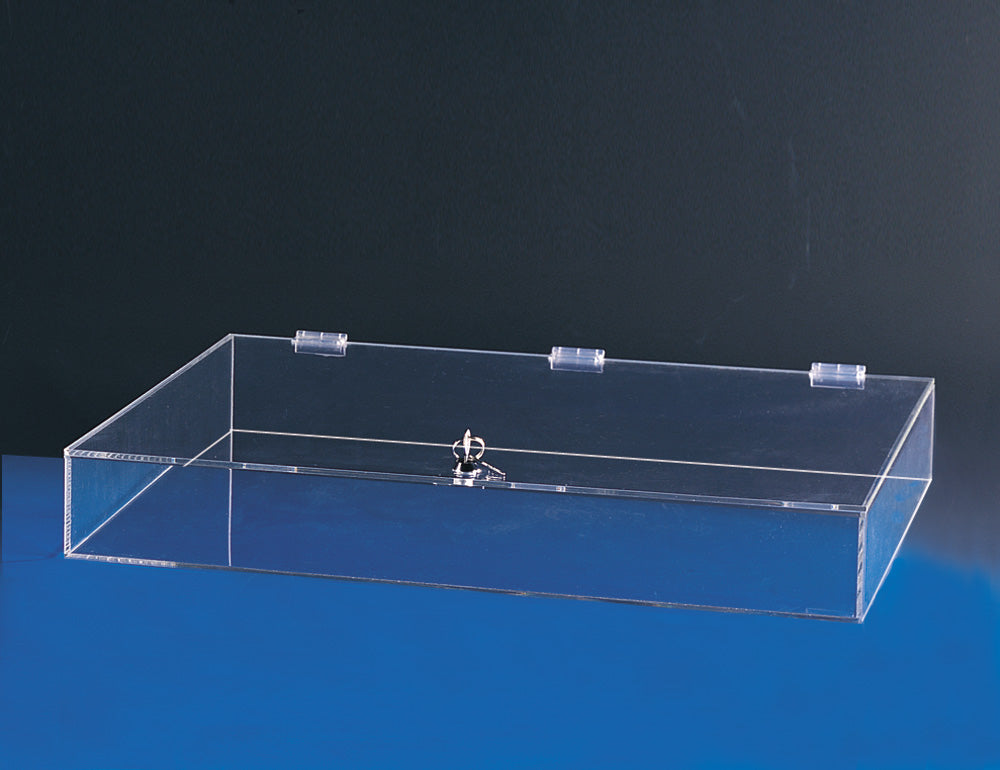 Acrylic Showcases w/ Lock — Lift Lid, 3" H — 24 1/4 x 18 1/4" — Clear