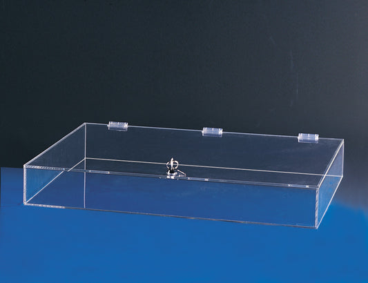 Acrylic Showcases w/ Lock — Lift Lid, 3" H — 24 1/4 x 18 1/4" — Clear