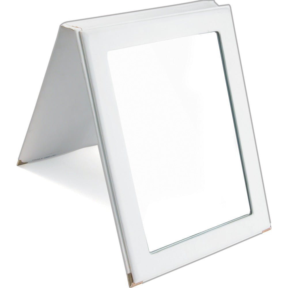 Snap Folding Mirror — White Faux Leather