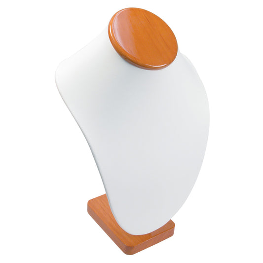 Classic Neckform — 11" H — White Faux Leather w/ Oak Wood Trim