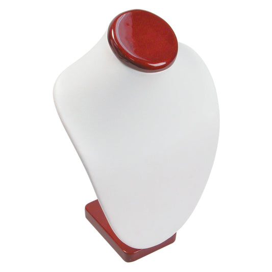 Classic Neckform — 10" H — White Faux Leather w/ Rosewood Trim
