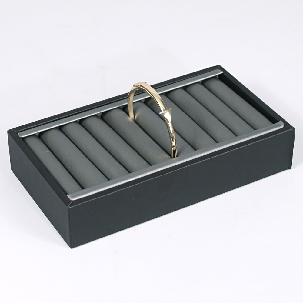Slotted Tray — 9 Slot — 7 1/2 x 4 1/4 x 1 3/8" H — Steel Grey Faux Leather w/ Black Trim