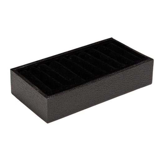 Slotted Tray — 9 Slot — 7 1/2 x 4 1/4 x 1 3/8" H — Black Velvet w/ Black Leatherette